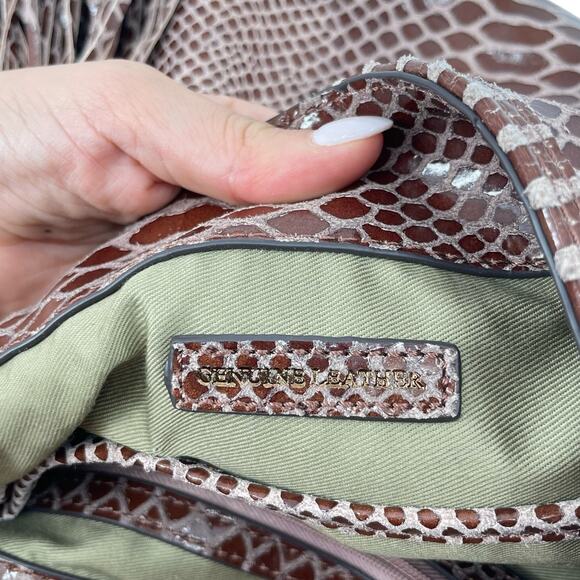 GILI NEW Brown Genuine Leather Textured Croc Reptile Fringe Shoulder Bag Purse - Picture 3 of 13